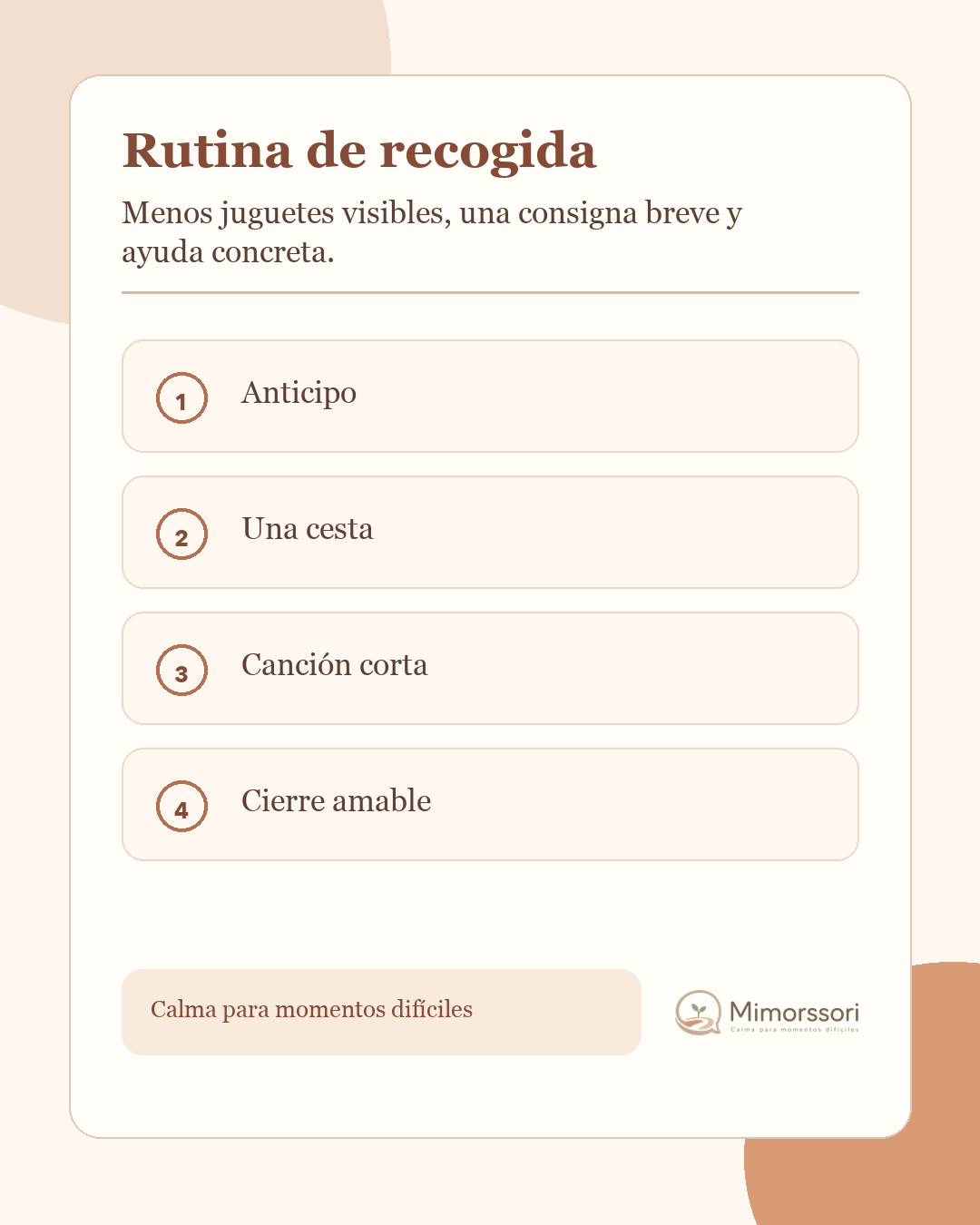 Checklist visual Mimorssori para recoger juguetes con niños sin gritar