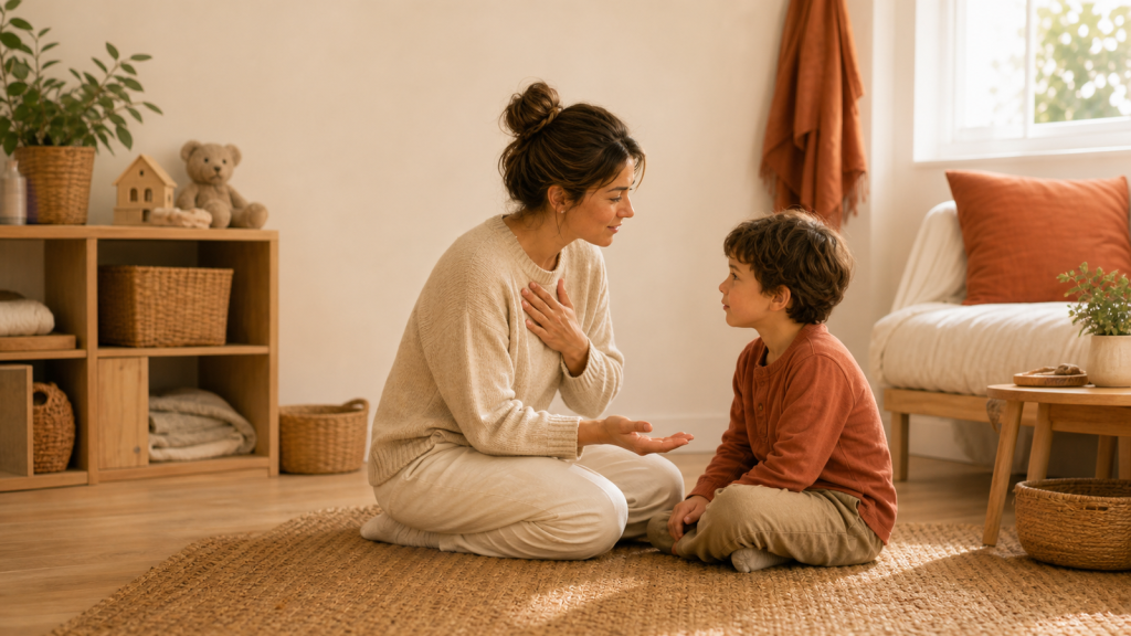 Madre escribiendo una reflexión personal después de gritar para reparar con calma