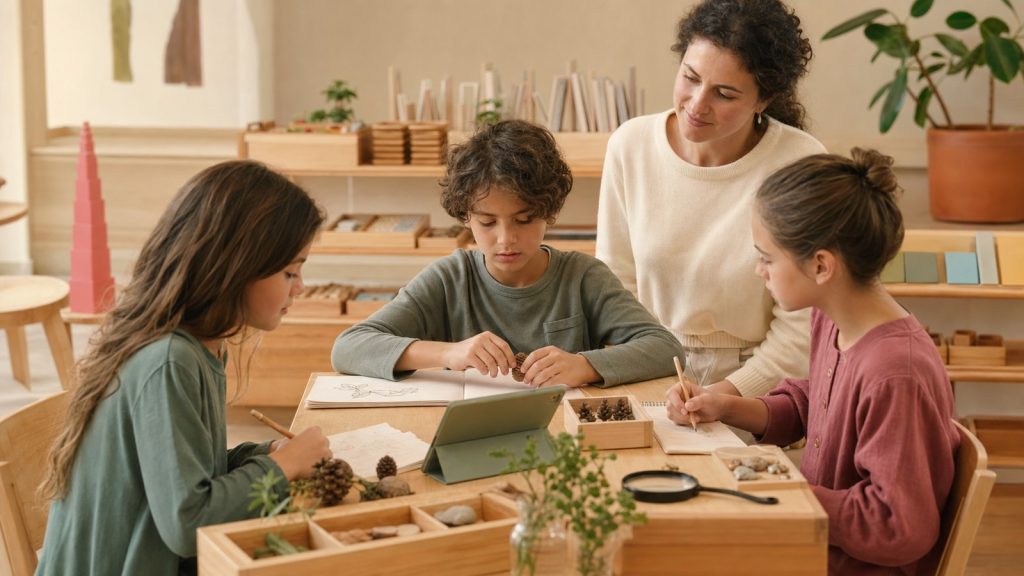 Tecnología en aulas Montessori con límites, investigación y registro.