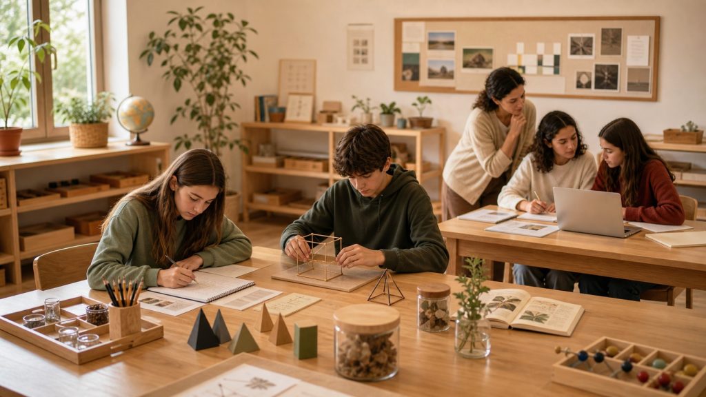 Programas Montessori para educación secundaria con proyectos y autonomía.