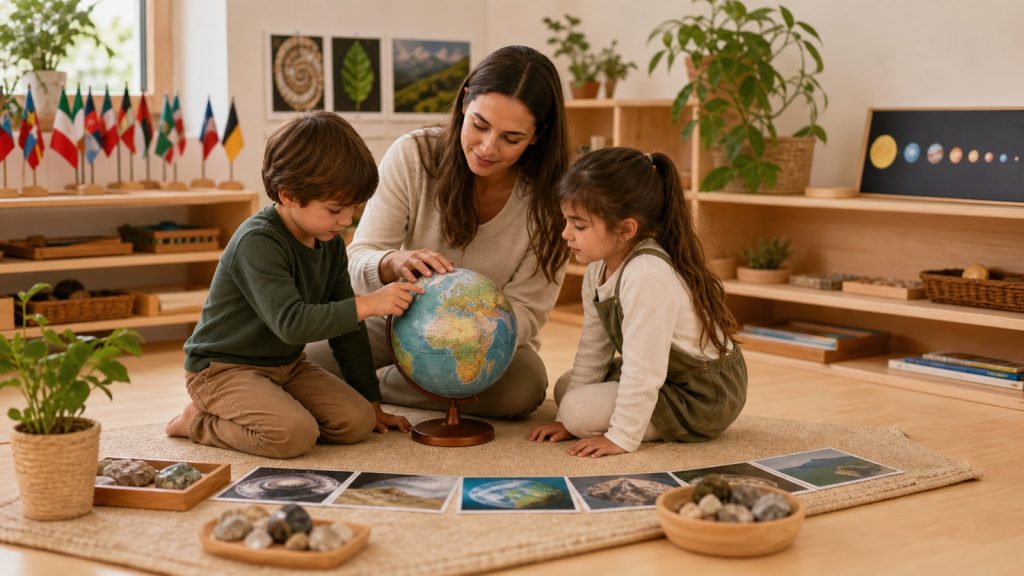 Conciencia global en Montessori con cuidado del mundo y responsabilidad.