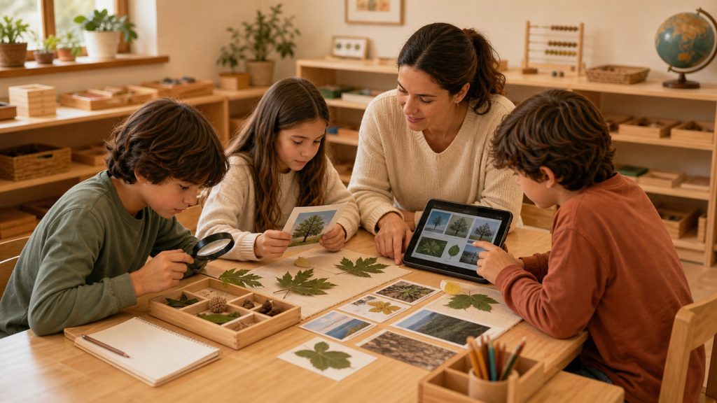 Niño usando tecnología con criterio dentro de un ambiente Montessori preparado