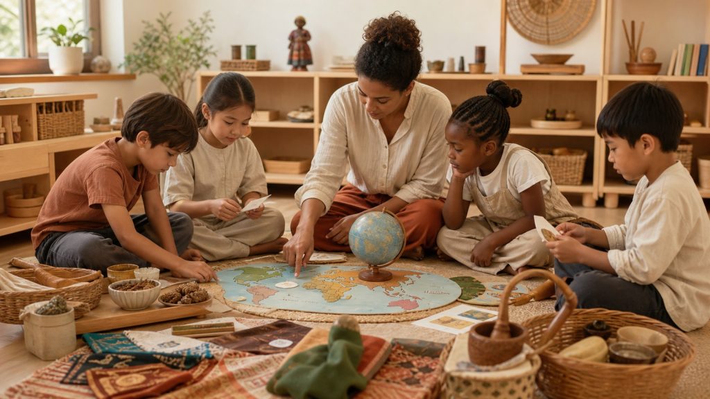 Método Montessori en diversos contextos culturales con adaptación respetuosa.