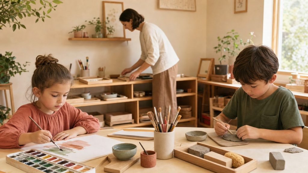 Artes plásticas en Montessori con técnica, libertad y ambiente preparado.