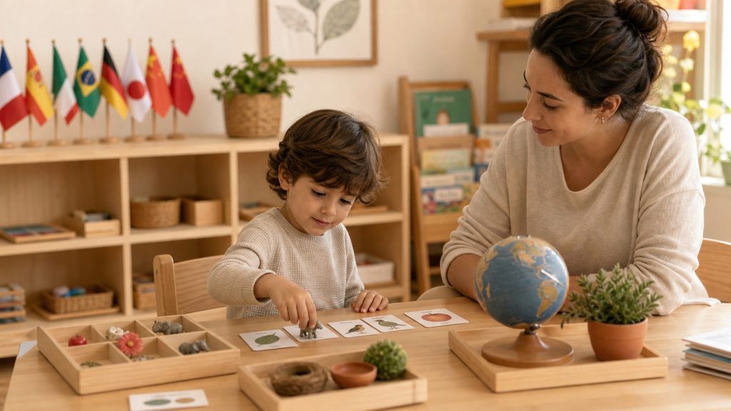 Enseñanza de idiomas extranjeros con objetos, rutinas y conversación.