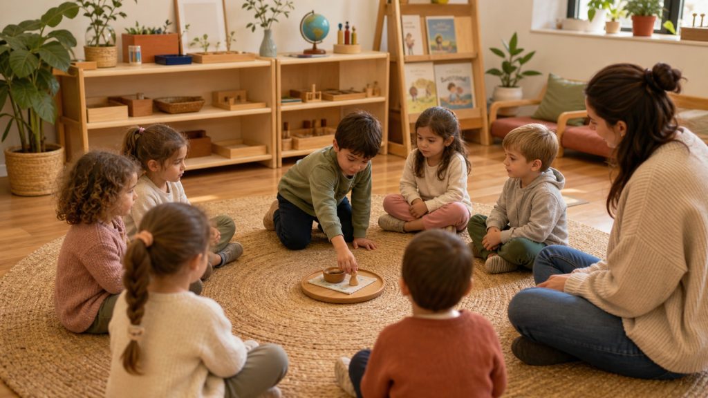 Asamblea infantil Montessori con participación, autonomía y acuerdos.