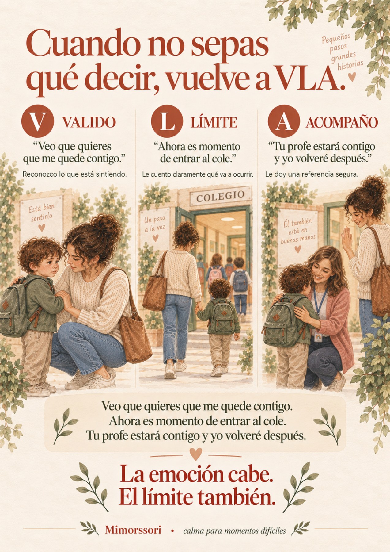 Página de la guía con el marco VLA: válido, límite y acompaño para la despedida del colegio